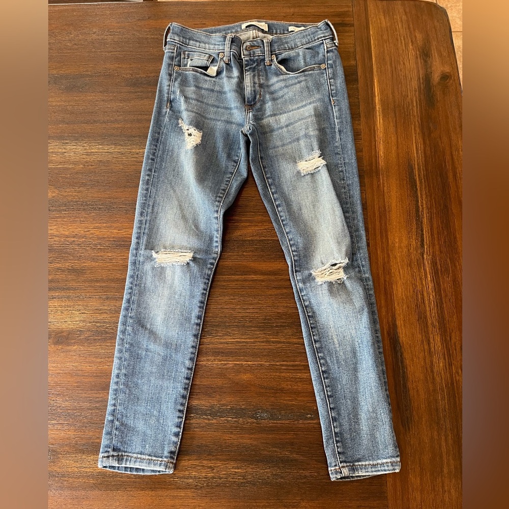 Banana Republic Medium Wash Low Rise Distressed Skinny Ankle Jean 27 Petite